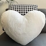 Vdoioe Heart Pillow Fluffy White Heart Shaped Throw Pillows Super Soft Faux Rabbit Fur Heart Throw P