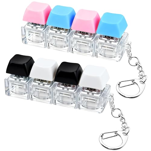 Image of 2 PCS Keyboard Fidget Toy, Keyboard Fidget Keychain 4-in-1 Keyboard Decompression Button Finger Clicker Toys, Button Stress Relief Fidget Gifts to Relief Stress (Black White Blue Pink)