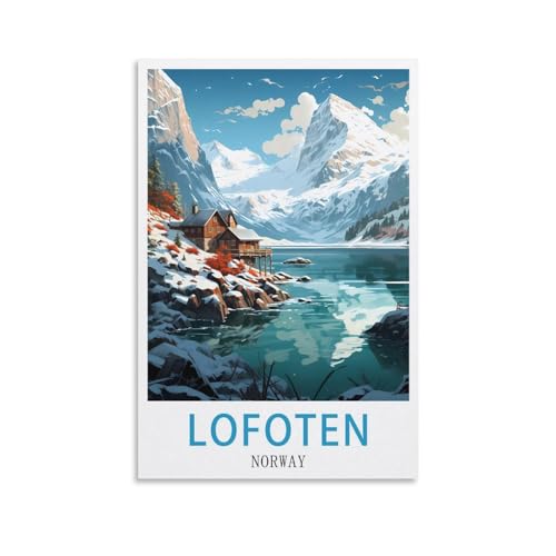Lofoten Poster de voyage vintage Norvège 30 x 45 cm Décoration murale pour salon, chambre à coucher, dortoir, maison et bureau