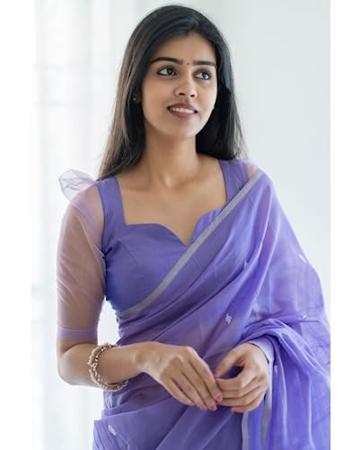 Image of SGF11 Women's Kanjivaram Soft Cotton Linen Silk Saree With Blouse Piece