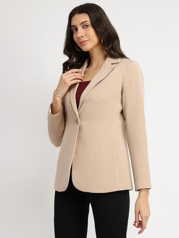 Image of FableStreet Women's Blazer | Tailored Fit Single-Breasted Design with Notch Lapel & Welt Pockets | Smooth Woven Texture for Work & Business Casual Wear