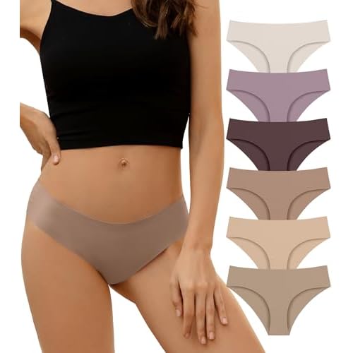 DEANGELMON Seamless Underwear for Women No Show Bikini Panties Comfortable Stretch Invisible Ladies Hipster Briefs Large Milk Tea Skin- 6 Pack