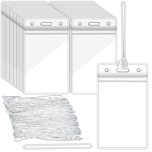 Outus 50 Pcs Clear Luggage Tag Holders Plastic with Straps for Suitcase