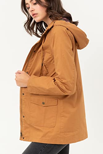 LL WJC1845 Women's Zip Up Safari Military Anorak Jacket with Hood Drawstring S CAMEL