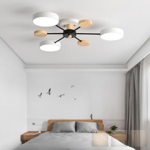Plafonnier Spoutnik scandinave en bois et acrylique dimmable blanc à 3 lumières