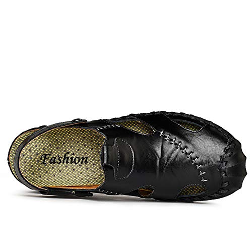 Image of JAMONWU Men's Casual Closed Toe Adjustable Leather Sandals Handmade Fisherman Beach Sandals