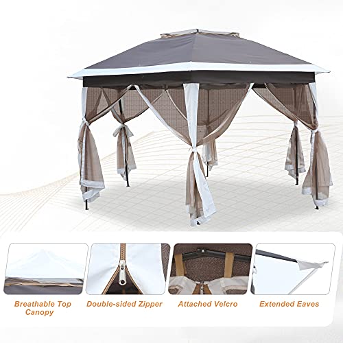 Lonabr 12’ X 12’ Pop Up Gazebo With Mosquito Netting Hexagonal Outdoor Canopy For Patio,Garden,Backyard Tent Canopy With Strong Iron Frame Storage Bag #TOP1