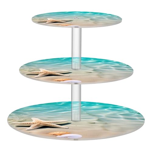 PYBUG Starfish Shell 3 Tier Acrylic Cupcake Stands Tower,Dessert Table Display Set for Tea Party,Wedding,Birthday, Baby Shower