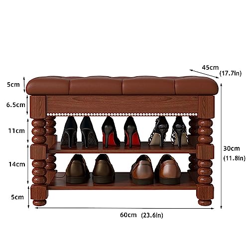 Banc à chaussures en bois massif avec coussin cuir de 60 cm