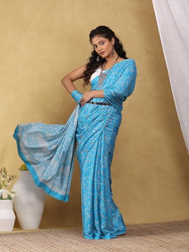 Image of Garden Vareli Floral Print Crepe Saree With Unstitched Blouse Piece