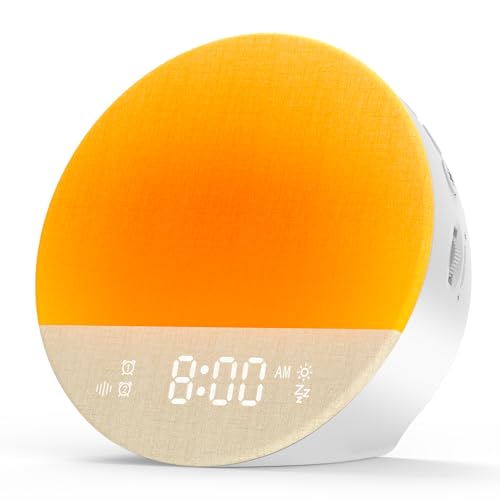 Alarm Clock Sound Machine Sleeping, Sunrise Digital Alarm Clocks Bedrooms, Loud Bluetooth Speaker Alarms Clock 23 White Noise Dual Alarms Snooze 12/24H Night Lights Timer USB Charging Dimmer, White