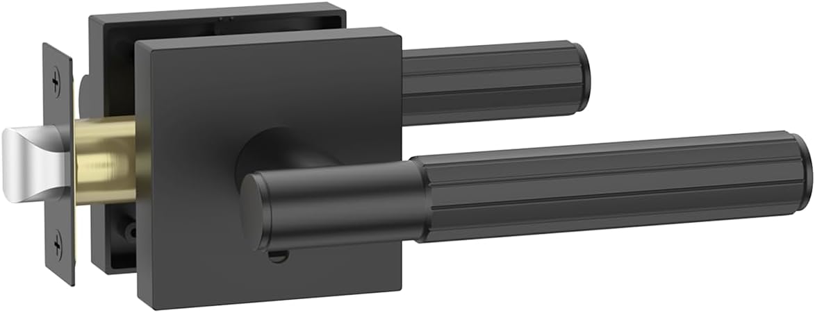 Asidrama 1 Pack Black Privacy Door Handles, Door Lever with Door Knobs Indoor for Bedroom or Bathroom, Heavy Duty Door Handles Interior with Locks for Left Right Sided Doors