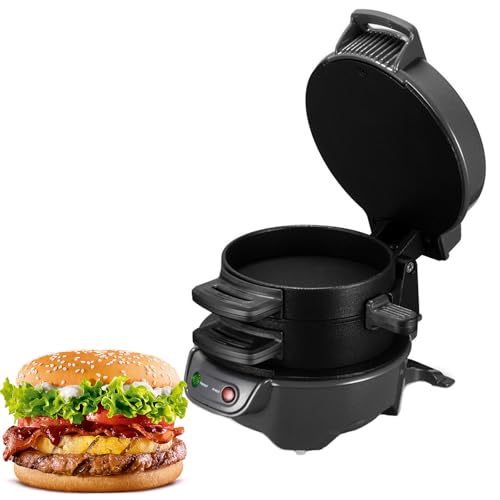 AIZYR Macchina per Hamburger Multifunzionale, Macchina per Sandwich Pressa Elettrica per Hamburger Patty Maker Macchina per La Colazione per Hamburger, Bistecca, Bacon,Nero