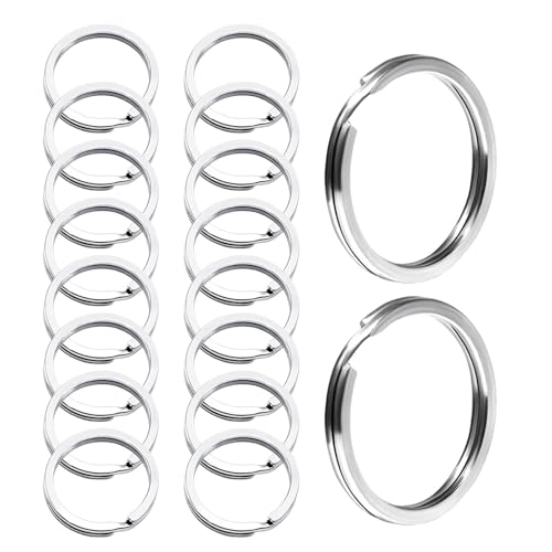 Stainless Steel Keychains 20 Pack 1-Inch Split Rings Heavy Duty Key Rings for Car Home Dog Tags DIY Lanyards