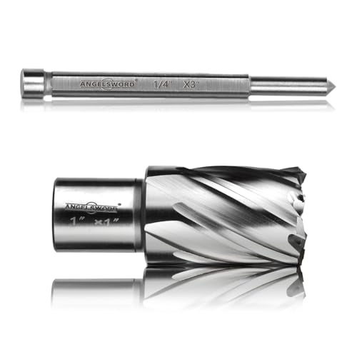 Image of ANGELSWORD HSS Annular Cutter Diameter 1", Cutting Depth 1" High Speed Steel, Mag Drill Bits Kit for Magnetic Drill Press, with One 1/4"*3" Pilot Pin