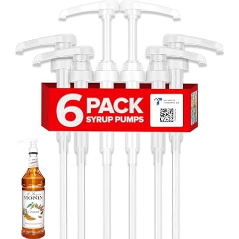 6-Pack Coffee Syrup Pumps - Fits 1 Liter Monin, 750ml Torani, Skinny, DaVinci Bottles (White) Cover