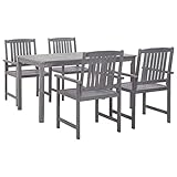 vidaXL 5 Piece Outdoor Dining Set - Grey Solid Acacia Wood Rectangular Table and 4 Comfortable Chairs with Armrests and Backrest for Garden or Patio