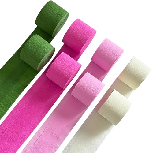 Image of Pink and Green Crepe Paper Streamers 8 Rolls 656ft Party Streamers for Hawaiian, Flamingo, Witch Theme Party, Birthday and Wedding Decorations