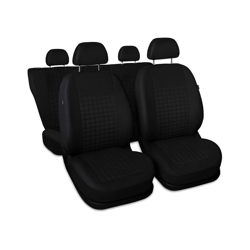 3er Set Autositzbezüge PKW universal | Auto Sitzbezüge Kunstleder Schwarz für Airbag geeignet | für Vordersitze und Rückbank 1+1 Autositze vorne und 1 Sitzbank hinten teilbar Reißverschlüsse