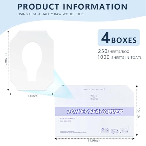 image for KISEER 4 Pack (1000 Pieces) Disposable Toilet Seat Covers Flushable Pa