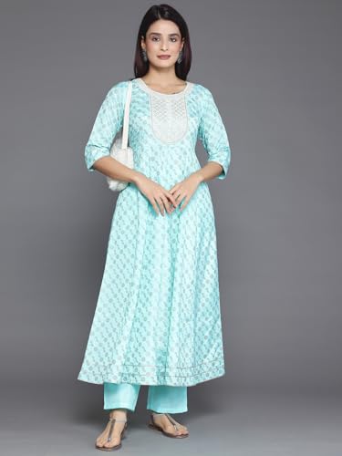 Image of Libas Women's Printed Silk Blend A-Line Kurta With Palazzos