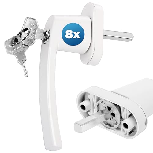 Deuba Lot de 8 poignées de fenêtre verrouillables Blanches en Acier Serrure clés incluses sécurité antivol Tige de 35 mm