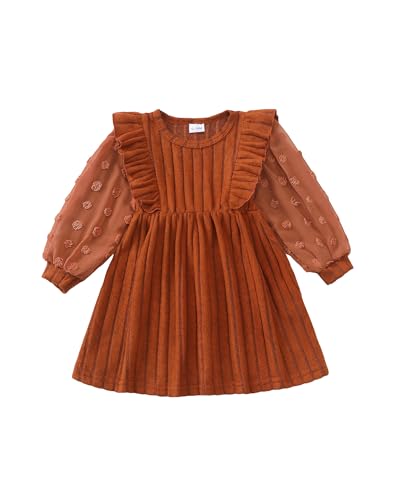 Toddler Girl Fall Dress Ruffle Tulle Long Sleeve Dress Casaul Knit Sweater Dresses Cute Girls Clothes Winter Outfits