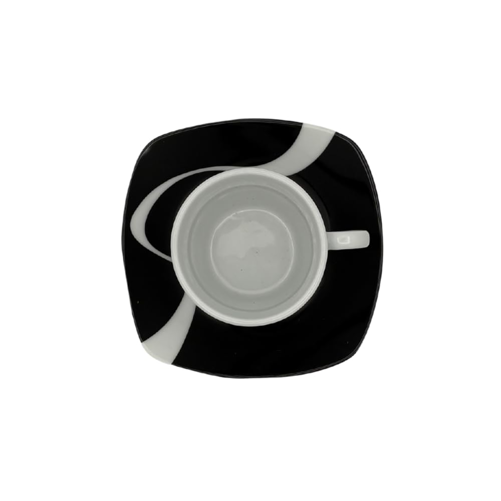 Kyo Nero – Set 12 Pezzi: 6 Tazzine da caffè in Porcellana Lucida con 6 Piattini Ø12 cm, Design Moderno Bianco e Nero, Lavastoviglie e Microonde, Coordinato con Servizio Piatti e Bicchieri