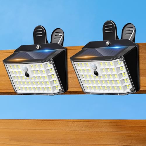 Thumok Clip on Solar Lights Outdoor 176 LEDs 600 LM Solar Motion Sensor Lights Outdoor IP65 Waterproof 3-Mode Clamp Light for Fence Patio Backyard Deck Garden (2 Pack)