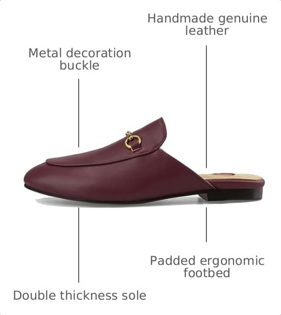 Image of Arqa Mules for Women Almond Toe Leather Flats Slip-on Comfort Backless Loafers Buckle Mule Shoes