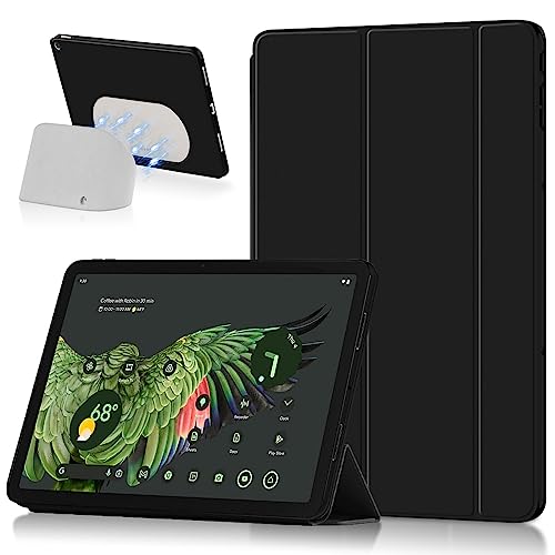 Miimall Kompatibel mit Google Pixel Tablet Hülle mit Ständer, Ultradünn TPU + PU Kratzfest Anti Drop Drahtloses Aufladen Flip Cover Case für Google Pixel Tablet 2023 -Schwarz