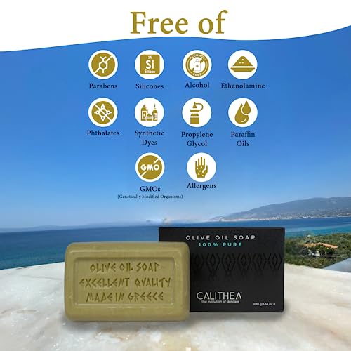 Calithea Natural Bath Soap Bars (Pack Of 3) - Bath Soap Set - 100% Pure Olive Oil Soap - Organic Shower Bars For Men & Women - Shower Soap Kit With Vitamin A, D, E, K - Hydrating & Nourishing #TOP6