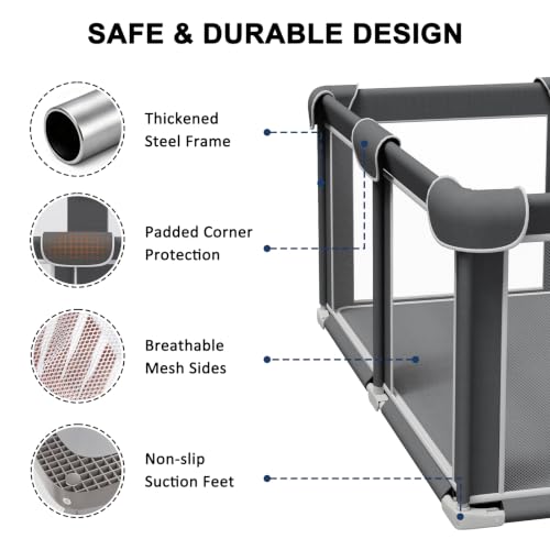 Image of Foldable Playpen for Babies and Toddlers, 50 inchx50 inch Portable Play Yard with Mat, Kids Collapsible Play Pen with Sturdy Metal Frame & Mesh Walls, Indoor & Outdoor Baby Fence Play Area