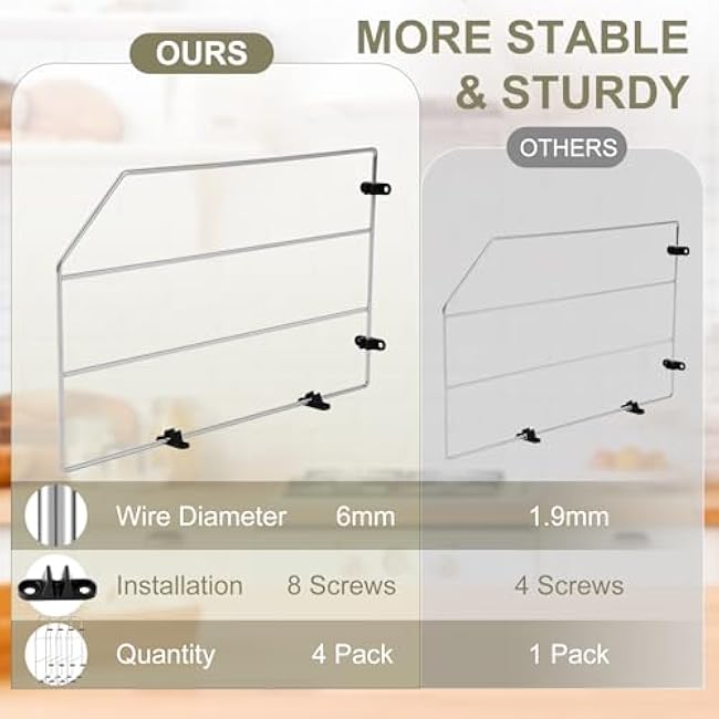 Blulu 4 Pcs Baking Sheet Organizer 12 x 20 Tray Dividers for Cabinets Kitchen Cabinet Dividers Vertical for Baking Sheets Chrome Pan Rack Storage Wires for Kitchen Cupboards(Silver)