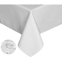 Tektrum Heavy Duty 70 X 70 inch Square Elegant Waffle Weave Check Jacquard Tablecloth Table Cover -Waterproof/Stain Resistant/Wrinkle Free - Great for Dinner, Banquet, Parties, Wedding White