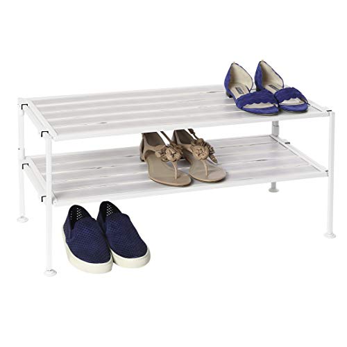 Seville Classics 2-Tier Resin Slat Utility Shoe Rack, White