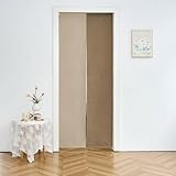 SUGOI のれん おしゃれ 遮光 1級遮光 暖簾 170cm丈 幅120cm ロング 目隠し 間仕切りカーテン 断熱保温 遮光 一級 和風 北欧 厚手 無地 防寒 防音 玄関 キッチン リビング お店 飲食店 出入り口 洗面所 間仕切り ノレン ドアカーテン 半間のれん お洒落 飾り 洗える 1枚 ベージュ+ライトカレー