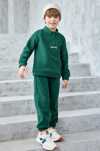 Image of Arshiner Toddler Boys Letter Embroidery Half Zip Sweatshirt & Pants Set Fuzzy Fleece Fall Winter Outfits 2~6 Years