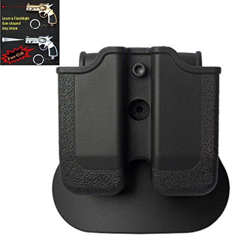 IMI-Z2030 MP03 Double Magazine Pouch for Sig Pro 9 mm, Sig Sauer 226, 229, MK25 + Laser & Flashlight Gun Shaped Key Chain. (Black)