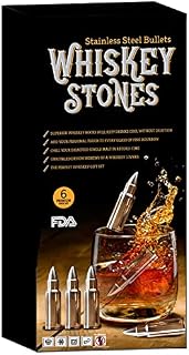 DIVCHI Whiskey Stone Bullets Gift Set of 6 - Silver Whiskey Ice Cubes Reusable - Whiskey Bullets Stainless Steel in Revolver Base - Chilling Whiskey Rocks Gift Set Gift Set