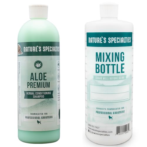 Image of Nature's Specialties Mixing Bottle and Dog Shampoo Concentrate Bundle, Easy to Read Measurements Mixing Bottle 32 oz, Aloe Premium Dog Shampoo Conditioner Concentrate 16 oz
