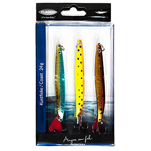 Fladen Coast Cuerno de Lucio y mar Trucha Juego de 24 g, 3 Piezas, Tres Diferentes Decoraciones, Longitud 10 cm