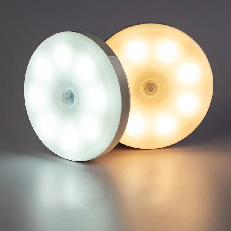 VIVITO Motion Sensor LED Night Light | Wireless, USB Rechargeable, Self-Adhesive | Automatic Lighting for Wardrobe, Stairs, Kitchen, Closet & More (Pack of 2, White)