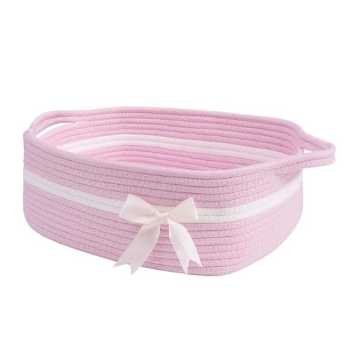 TIMEYARD Aufbewahrungskorb, Geschenkkorb Leer, Baumwolle Organizer für Handtücher, Snacks, Hundespielzeug, Korb Geflochten, Deco Korb für Kinderzimmer, 33 x 25 x 12 cm, Rosa