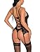 Sexoo Mujer Ropa Erótica Camisón Sexy Translúcido Elástico de Encaje Floral con...