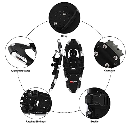 Pexmor 25'' Lightweight Snowshoes For Men Women Youth Kids, Aluminum Alloy Terrain Snow Shoes With Adjustable Nylon Bindings & Carrying Bag For Snowshoeing Hiking Climbing, 25'' (110-220Lbs) #TOP2