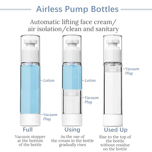 TUZAZO 6 Pack 1.7 OZ/50 ML Airless Pump Bottles, Clear Plastic Travel Size Pump Bottles, Refillable Vacuum Cosmetic Containers Lotion Dispenser for Foundation, Cream, Shampoo2
