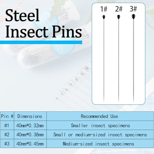 Image of WILLBOND 300 Pieces Stainless Steel Insect Pins Kit Specimen,3 Sizes | Entomology Pins for Butterfly Collections Insect Display Variety Pack for School Specimen Preparation Pin Collector
