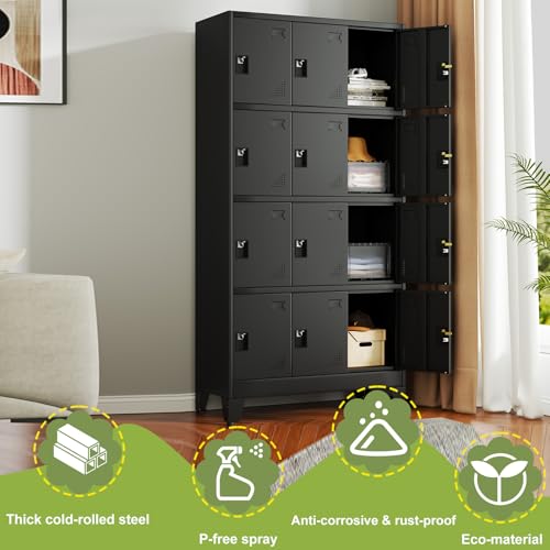 Image of Metal Lockers for Employees, 12 Doors Black Steel Storage Locker Cabinet ﻿ | Heavy Duty Employee Lockers with Name Card Holders & Ventilation Holes for Office School Gym Garage, Easy Assembly