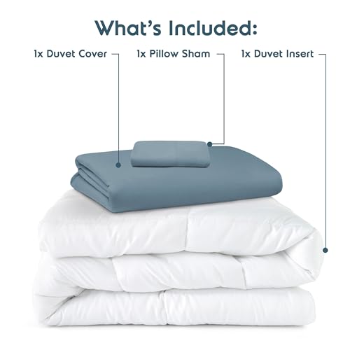 Nestl Twin Duvet Cover Set with Comforter Insert - Stone Blue 3 Piece 68x90 Duvet Cover & 1 Pillow Sham with White Quilted Down Alternative Comforter, Ultra Soft, All Season